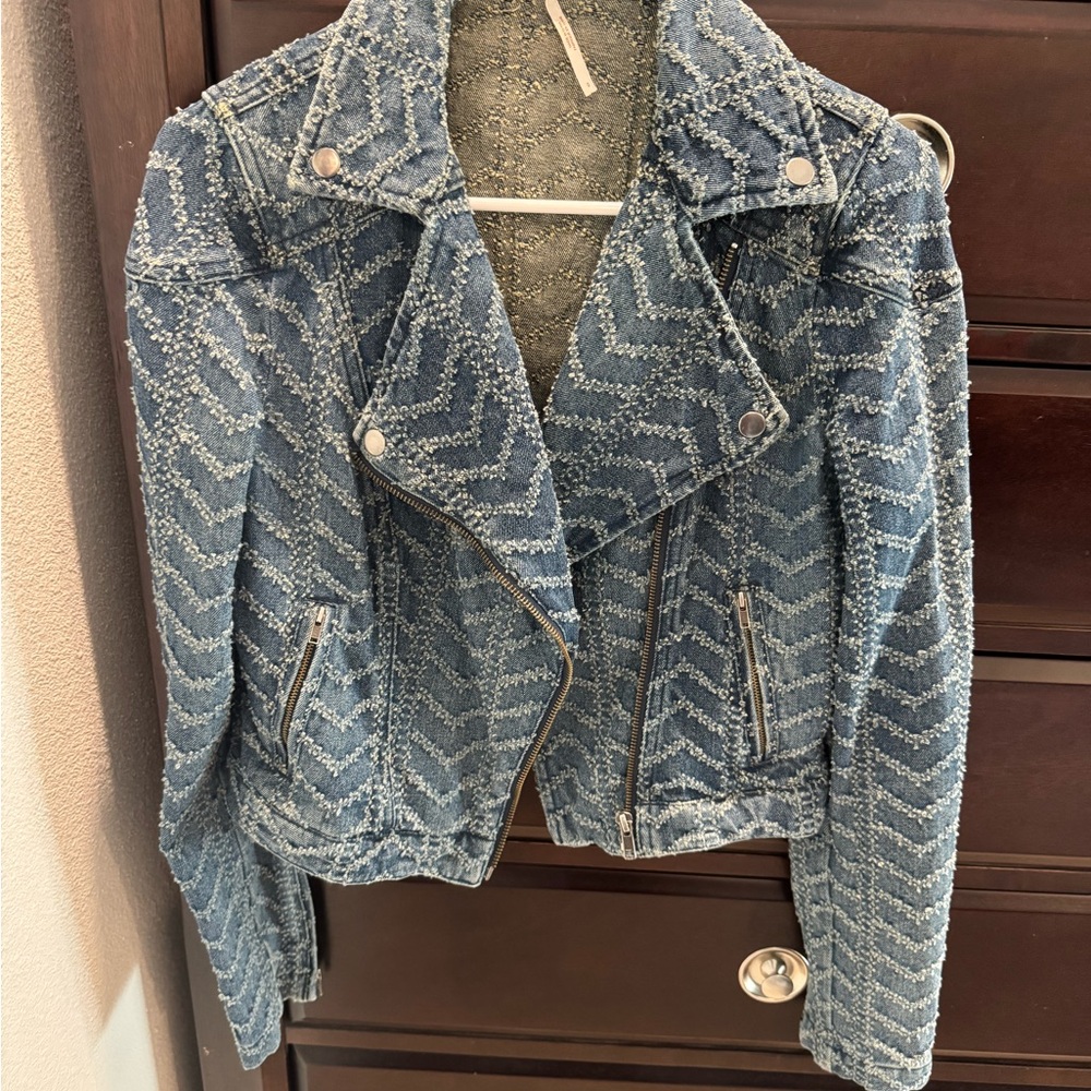 Free People Blue Chevron Jean Jacket